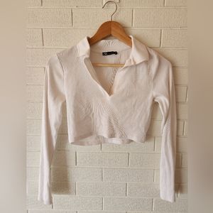 Zara cropped white collared shirt